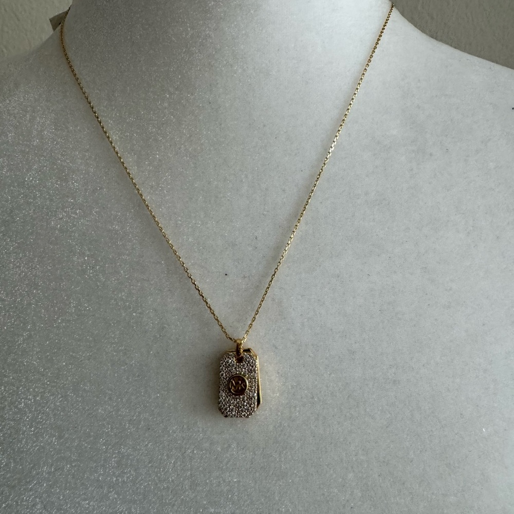 Michael Kors Sterling Silver Pavé Logo Pendant Necklace - Picture 4 of 5